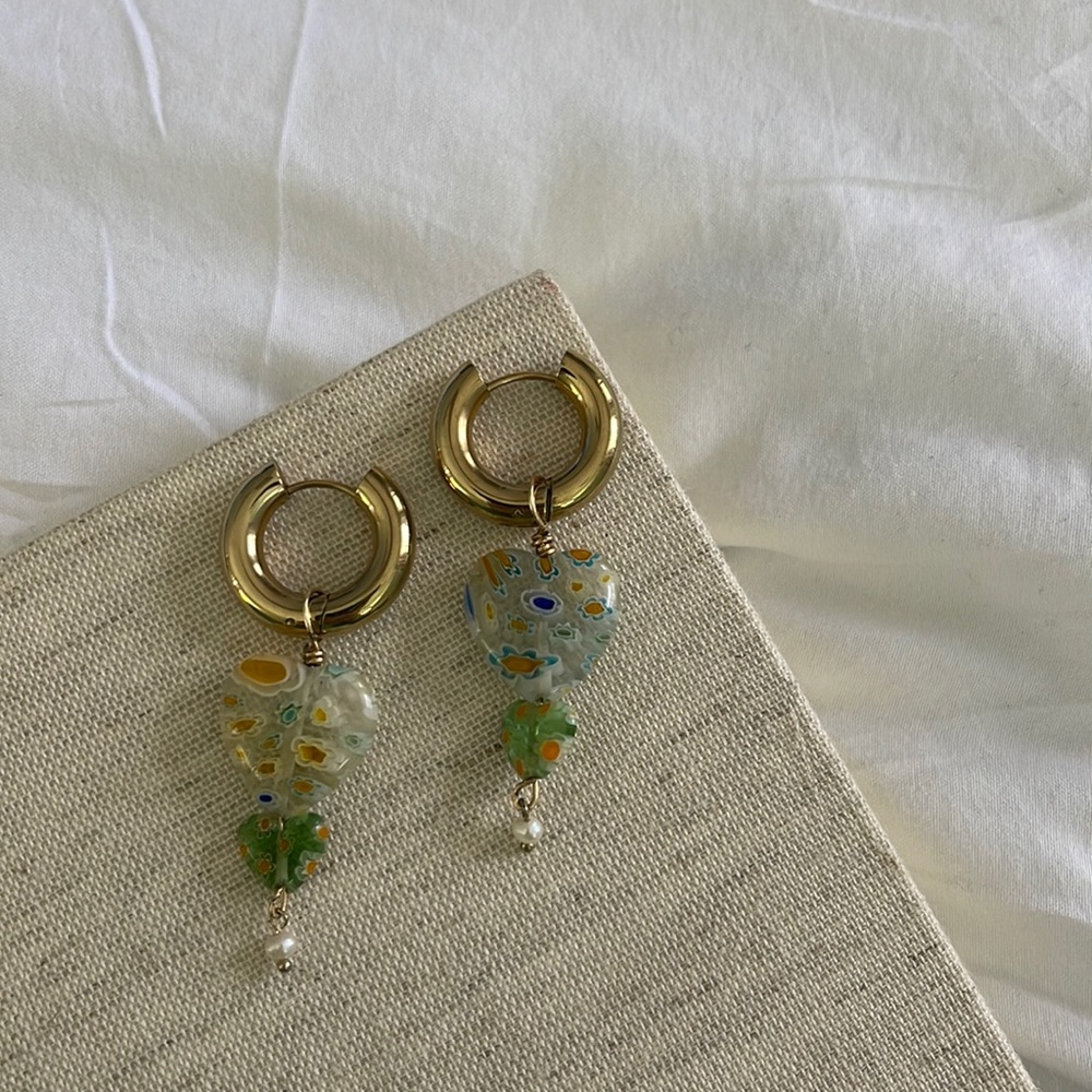 Gold Marino Glass Charm Drop Earrings